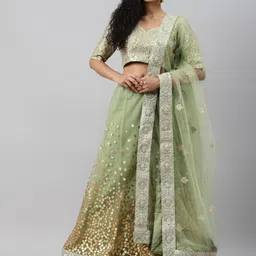 FABPIXEL Embroidered Sequinned Semi-Stitched Lehenga & Unstitched Blouse With Dupatta-picture-24