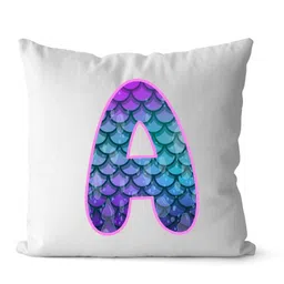 Loops n knots White & Blue Mermaid Scale Alphabet 'A' Printed Pre-Filled Cushion-picture-44