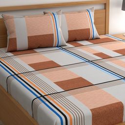 CHHAVI INDIA Orange Colored Printed Microfiber 210 TC Queen Bedsheet Set 2.5 x 2.25m-16