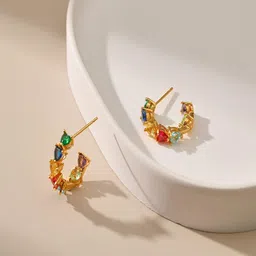AQUASTREET Gold-Plated Circular Half Hoop Earrings image 3