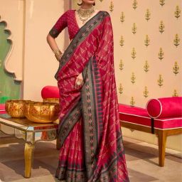 Elora Red Sigma Silk Printed Saree with Unstitched Blouse-picture-45