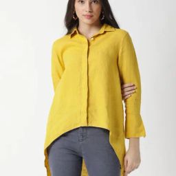RAREISM Yellow Linen Solid Top-picture-44