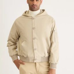 Iconic Beige Regular Fit Hooded Jacket-image-73