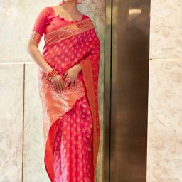 Satrani Pink Art Silk Woven Saree With Unstitched Blouse-image-95