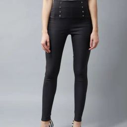 DOLCE CRUDO Dark Grey Slim Fit Treggings-image-53