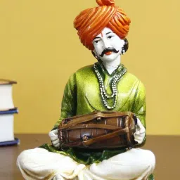 7.5 Inch Rajasthani Men Musician Playing Dholak Handcrafted Decorative Polyresin Showpiece-35