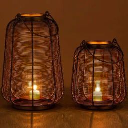 Aapno Rajasthan Black & Gold Lantern Candle Holders - Set of 2-image-94