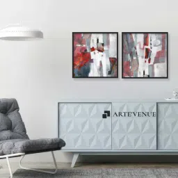 ARTE'VENUE Stop and Smell the Flowers Red & White Canvas Wall Arts - Set of 2 (11 X 11 inch Each)-2