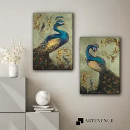 ARTE'VENUE Peacock on Sage Green & Blue Canvas Wall Arts - Set of 2 (10 X 15 inch Each)-15