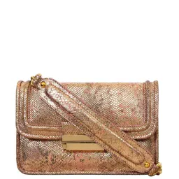 Eske Lucie Pink & Golden Textured Medium Sling Handbag-19
