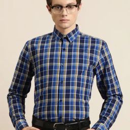 Sojanya Blue Cotton Regular Fit Checks Shirt-image-23