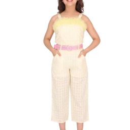 Cutecumber Kids Yellow Checks Jumpsuit with Belt-image-9