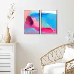 999Store Multicolor Vinyl Wall Painting Panel with Fibre Frame - Set of 2-image-78
