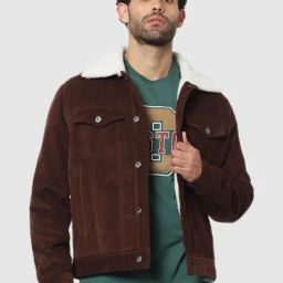 celio* Dark Brown Full Sleeves Shirt Collar Jacket-image-25