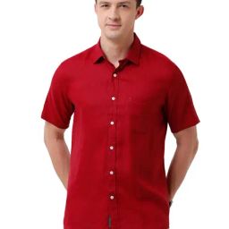 Linen Club Red Contemporary Fit Shirt-image-53