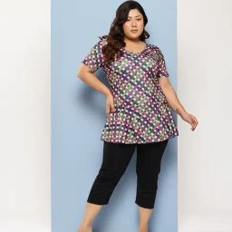 Aarika Beige Nylon Printed Short Sleeves Plus Size Swimsuit-image-73