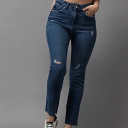 SHOWOFF High-Rise Blue Mildly Distressed Jeans-image-50
