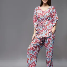 Miss Chase Blue & Red Rayon Printed Kaftan With Pyjamas-picture-19