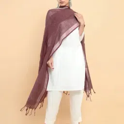 Soch Maroon Cotton Plain Dupatta-18