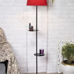 Homesake 'Duo Shelf' Red & Black Metal Tall Floor Lamp With Shade & Bulb - Set of 1-18