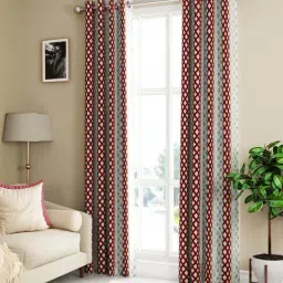 Bianca SANTORO Beige & Maroon Faux Silk 7 Ft. Door Curtain - Set of 2-34