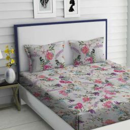 TARA Sparkling Homes Fiore Fresco Dove Multicolor Cotton 350 TC King Bedsheet with 2 Pillow Covers-image-27