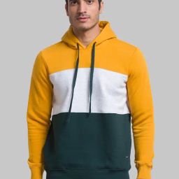 Parx Yellow & Green Regular Fit Colour Block Hooded Sweatshirt-image-90