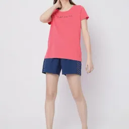 Vero Moda Intimates Pink & Navy Printed T-Shirt With Shorts-image-15