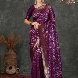 Satrani Purple Art Silk Woven Saree With Unstitched Blouse-picture-19