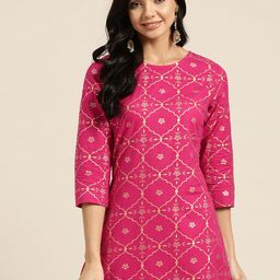 Sangria Women Pink Printed Pure Cotton Kurta with Trousers-image-31