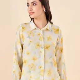 Akkriti by Pantaloons Beige Linen Printed Shirt-image-21