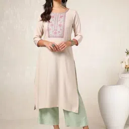 Soch Beige Embroidered Straight Kurta-image-4