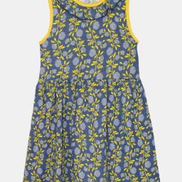Kiddopanti Kids Navy & Yellow Cotton Floral Print Dress-image-78