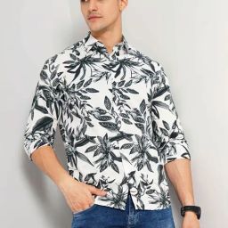 Celio* White Cotton Slim Fit Printed Shirts-image-72