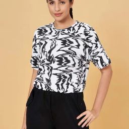 Ajile by Pantaloons White & Black Cotton Printed Sports T-Shirt-image-79