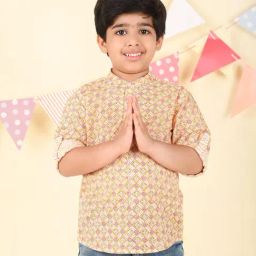 Fabindia Boys Orange Cotton Hand Block Printed Short Kurta-image-44