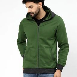 Kalt Green Regular Fit Solid Hooded Sweatshirt-image-92