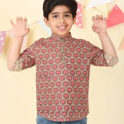 Fabindia Boys Grey Cotton Hand Block Printed Short Kurta-image-71