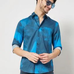 Celio* Blue Cotton Regular Fit Printed Shirts-image-19