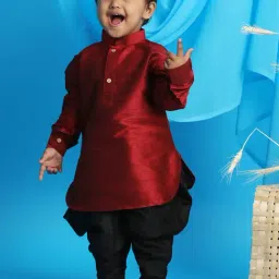 VASTRAMAY Boys Maroon KurtaSets-image-45
