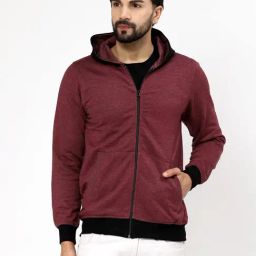 Kalt Maroon Regular Fit Solid Hooded Sweatshirt-picture-13