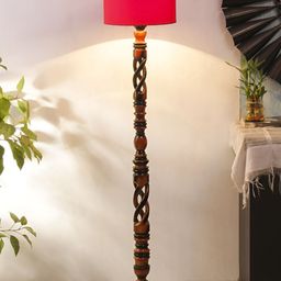 Devansh Red & Brown Cotton Wooden Floor Lamp With Shade-20