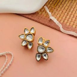 Abdesigns Sophisticated Gold-Plated Polki Stud Earrings-image-96