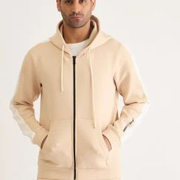 Iconic Beige Regular Fit Colour Block Hooded Sweatshirt-9