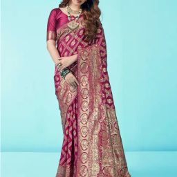 Satrani Wine Art Silk Woven Saree With Unstitched Blouse-image-9
