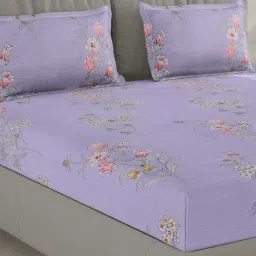 Monte Carlo F-Fashnik Lavender Polyester Floral 130 TC Double Bedsheet with 2 Pillow Covers-picture-8
