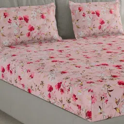 Monte Carlo F-Fashnik Pink Polyester Floral 130 TC Double Bedsheet with 2 Pillow Covers-picture-2