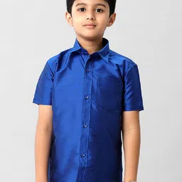 Ramraj Boys Cutaway Collar Solid Silk Casual Shirt-image-86
