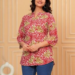 MHIZHA Women Floral Printed Mandarin Collar A-Line Regular Top-image-12