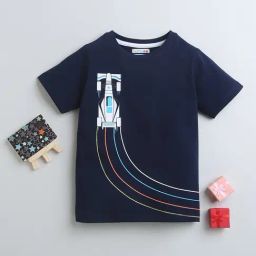 Bumzee Kids Navy Graphic Print T-Shirt-image-1
